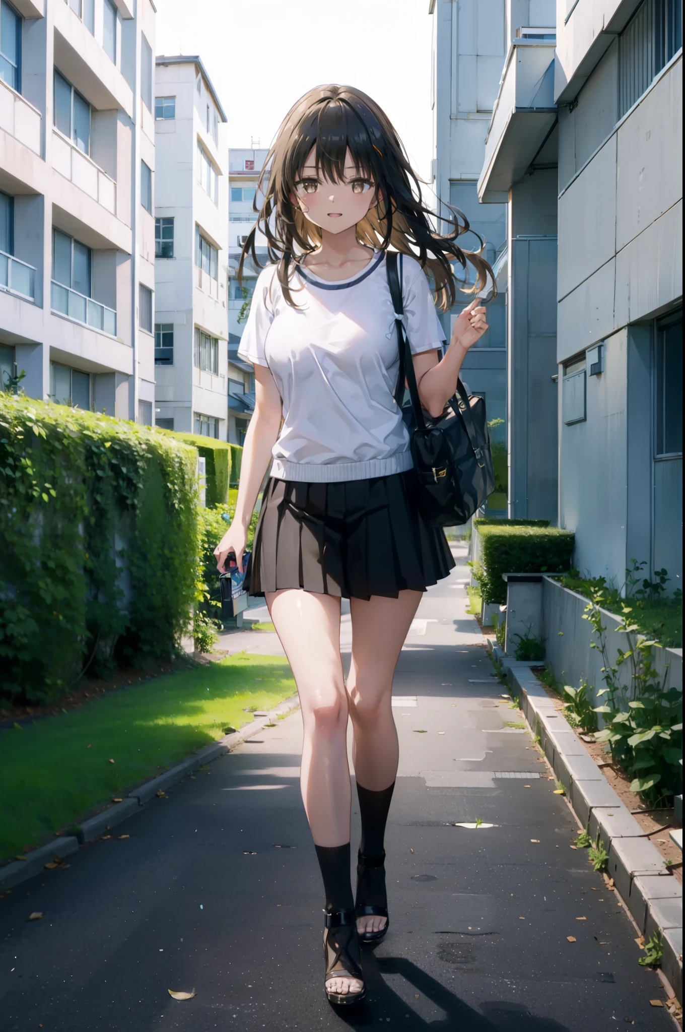 Yuikotegawa, yui kotegawa, Black Hair, (Brown eyes:1.5), Long Hair,Big Breasts,happy smile, smile, Open your mouth,Glasses,Cold shoulder tops,Short sleeve,mini skirt,Stiletto heels,Walking,morning,morning陽,The sun is rising,whole bodyがイラストに入るように,
break outdoors, School,school gate,
break looking at viewer, whole body,
break (masterpiece:1.2), Highest quality, High resolution, unity 8k wallpaper, (figure:0.8), (Beautiful attention to detail:1.6), Highly detailed face, Perfect lighting, Highly detailed CG, (Perfect hands, Perfect Anatomy),