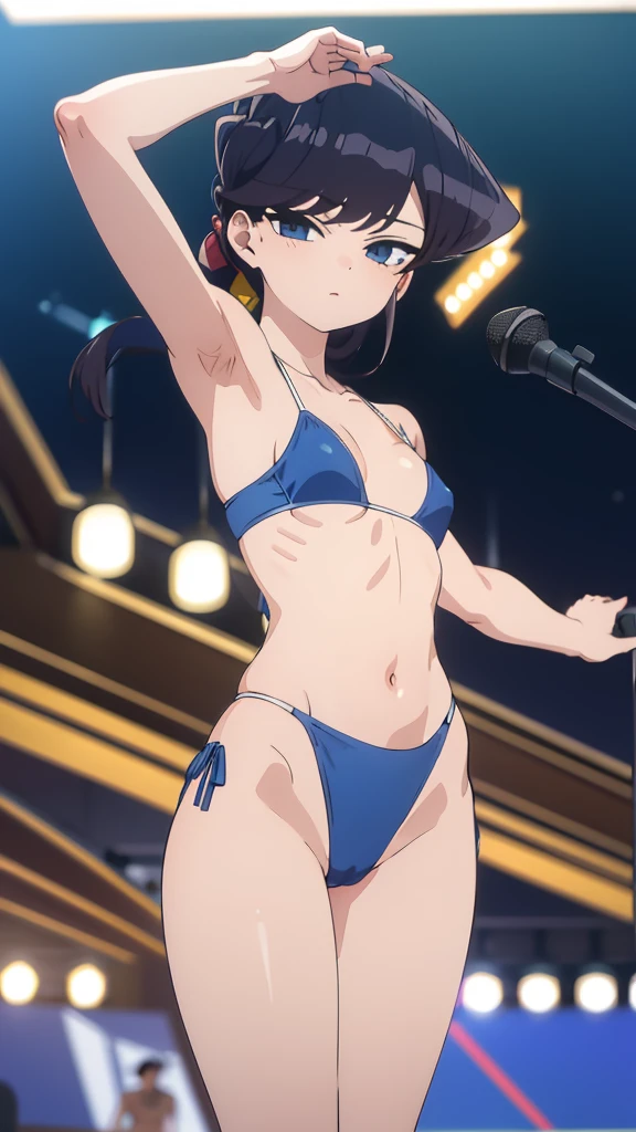 True Face Show both your armpits stand alone Cowboy Shot Ocean from the front straight Belly button