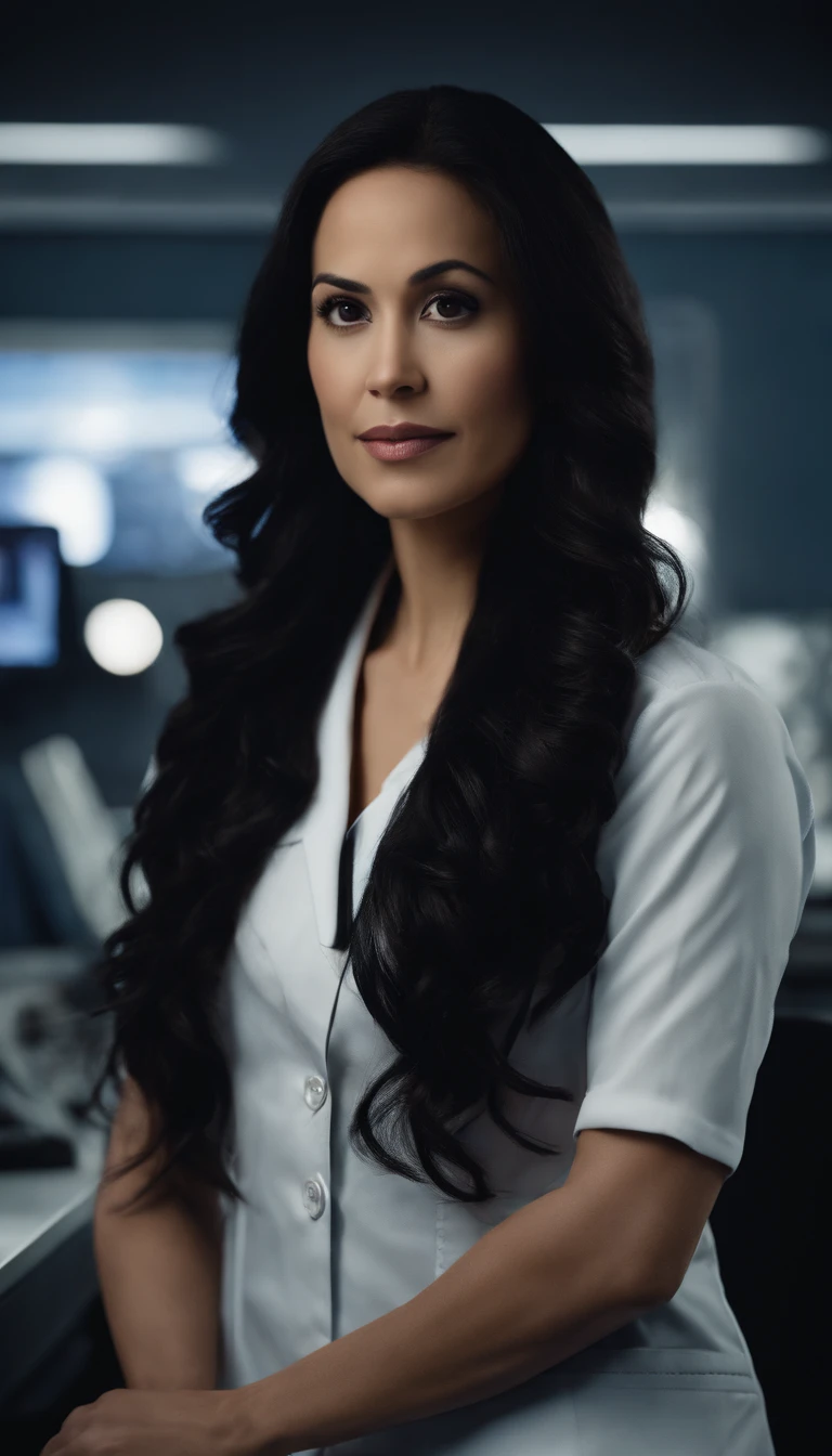 dr. Kira Reyes astrophysicist and doctor, responsible for the health and well-being of all, insightful, Patient, 32 year old empath Tall and slender, dark hair and serene look.