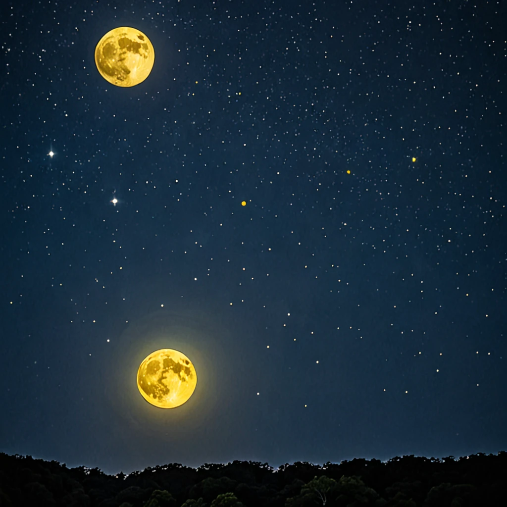 Yellow Full Moon、Starry Sky