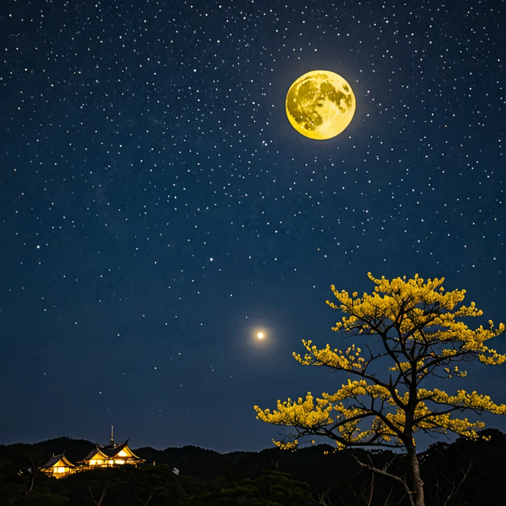 Yellow Full Moon、Starry Sky