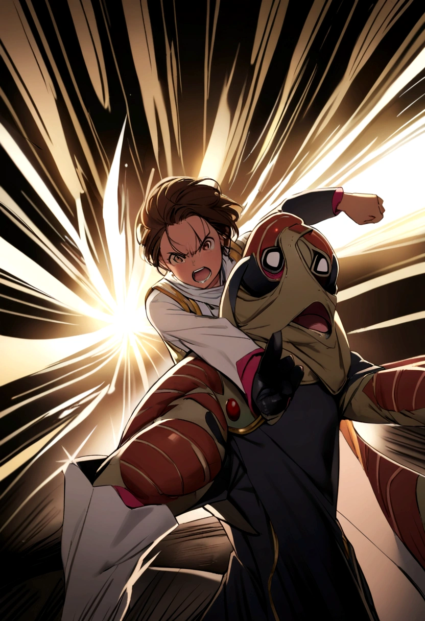 sukuna with brown hair fighting a black man