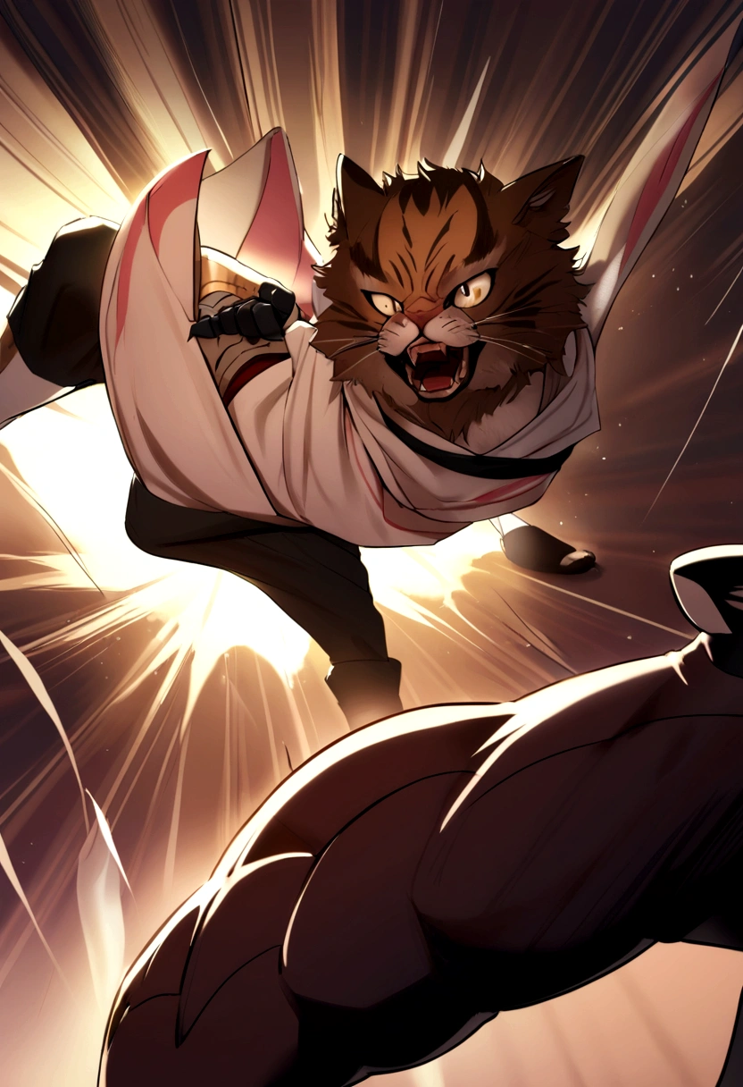 sukuna with brown hair fighting a black man