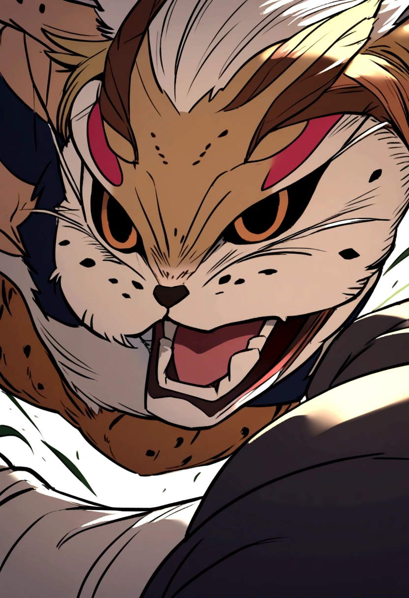 sukuna with brown hair fighting a black man