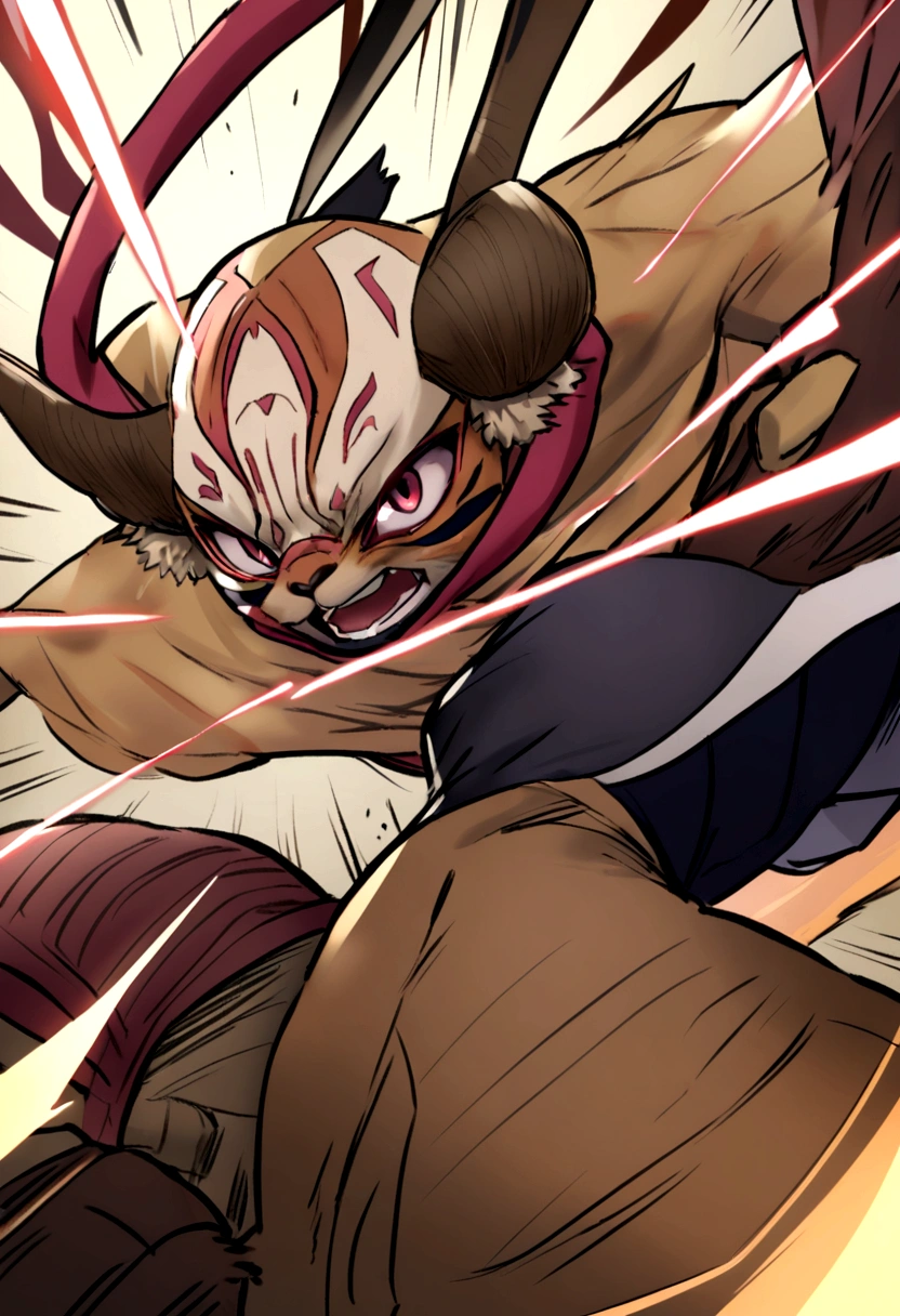 sukuna with brown hair fighting a black man