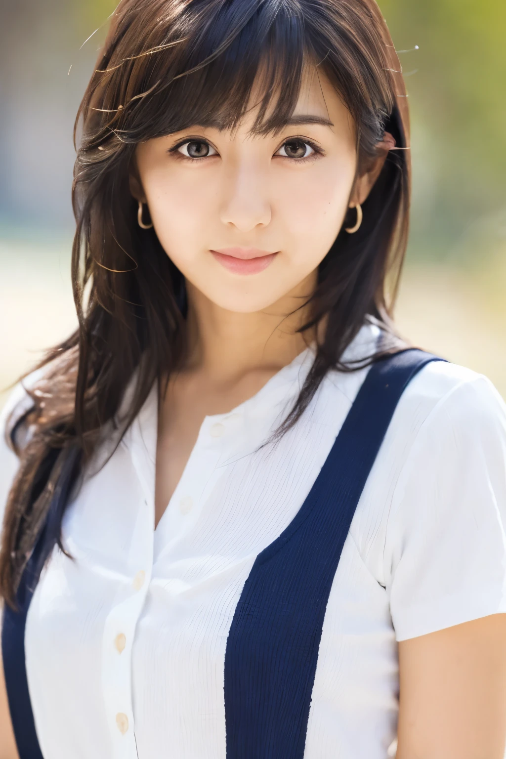 (8k, RAW photos, top quality, masterpiece: 1.2), ultra detailed, super resolution, (real photos: 1.37), portraits, high definition RAW color photos, professional photos, official art, highly detailed CG Unity 8k wallpapers, beautiful Japanese woman, {30|40} years old, highly detailed faces, Highly detailed eyes, highly detailed skin, Highly detailed nose, Highly detailed mouth, Perfect anatomy, Highly detailed background, Highly detailed clothing, One Girl, famous Japanese actress, realistic body, white skin, radiant skin, slender body, very thin waist, handsome body, brown hair, {short|long} hair, (blunt bangs:1.2), cute face, slight smile, Realistic Face, White shirt, Earrings, Camera Gaze, Cowboy Shot, Standing Figure, Dynamic Lighting,