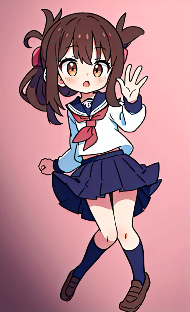 masterpiece,Highest quality,1 Girl,alone,Pokémon-like art style,(bold:1.6),(flat:1.5), BROWN_HAIR,FOLDED_PONYTAIL,BROWN_EYES,SERAFUKU,LONG_HAIR,SCHOOL_UNIFORM,SKIRT,PLEATED_SKIRT,