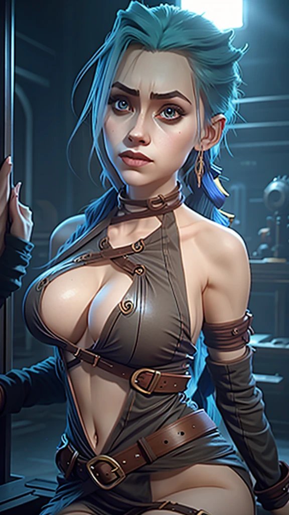 Jinx with giant breasts on display, sexly, Vulgar, very big boobs, tight and open clothing 