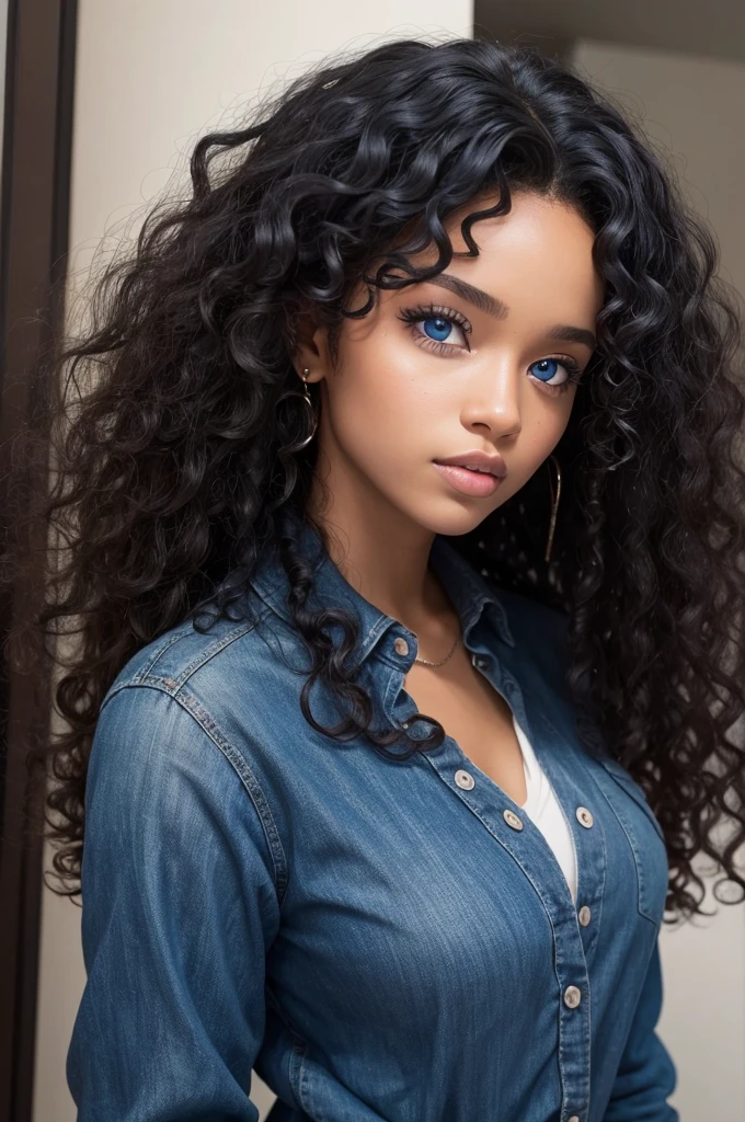 Black woman with blue eyes curly hair