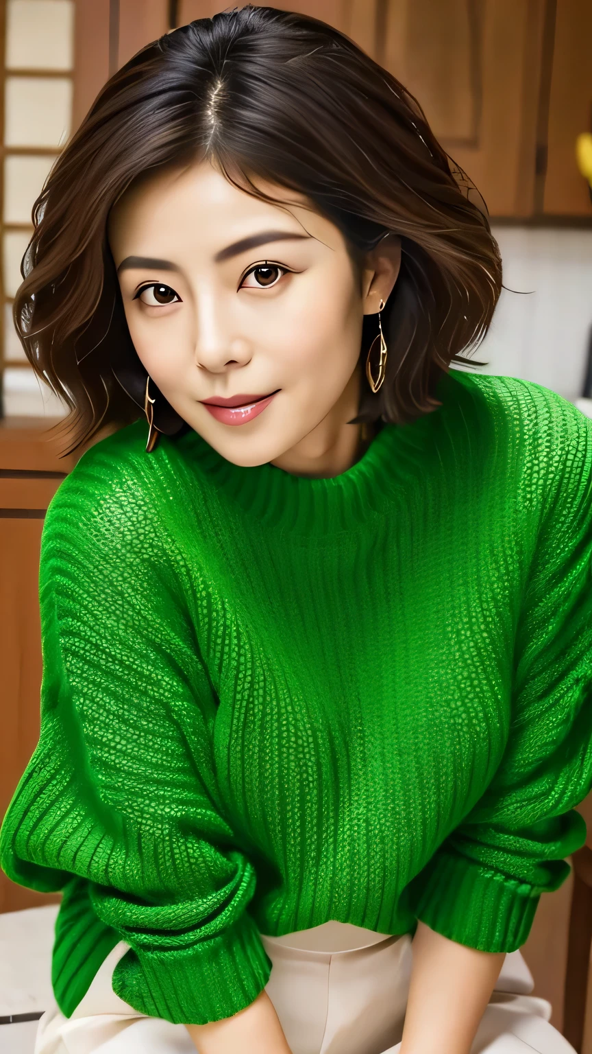 arafed asian woman with short hair and a green sweater, young adorable korean face, portrait of female korean idol, beautiful young korean woman, cute korean actress, with short hair, female actress from korea, gorgeous young korean woman, young cute wan asian face, beautiful south korean woman, korean symmetrical face, girl cute-fine-face, korean girl, korean woman