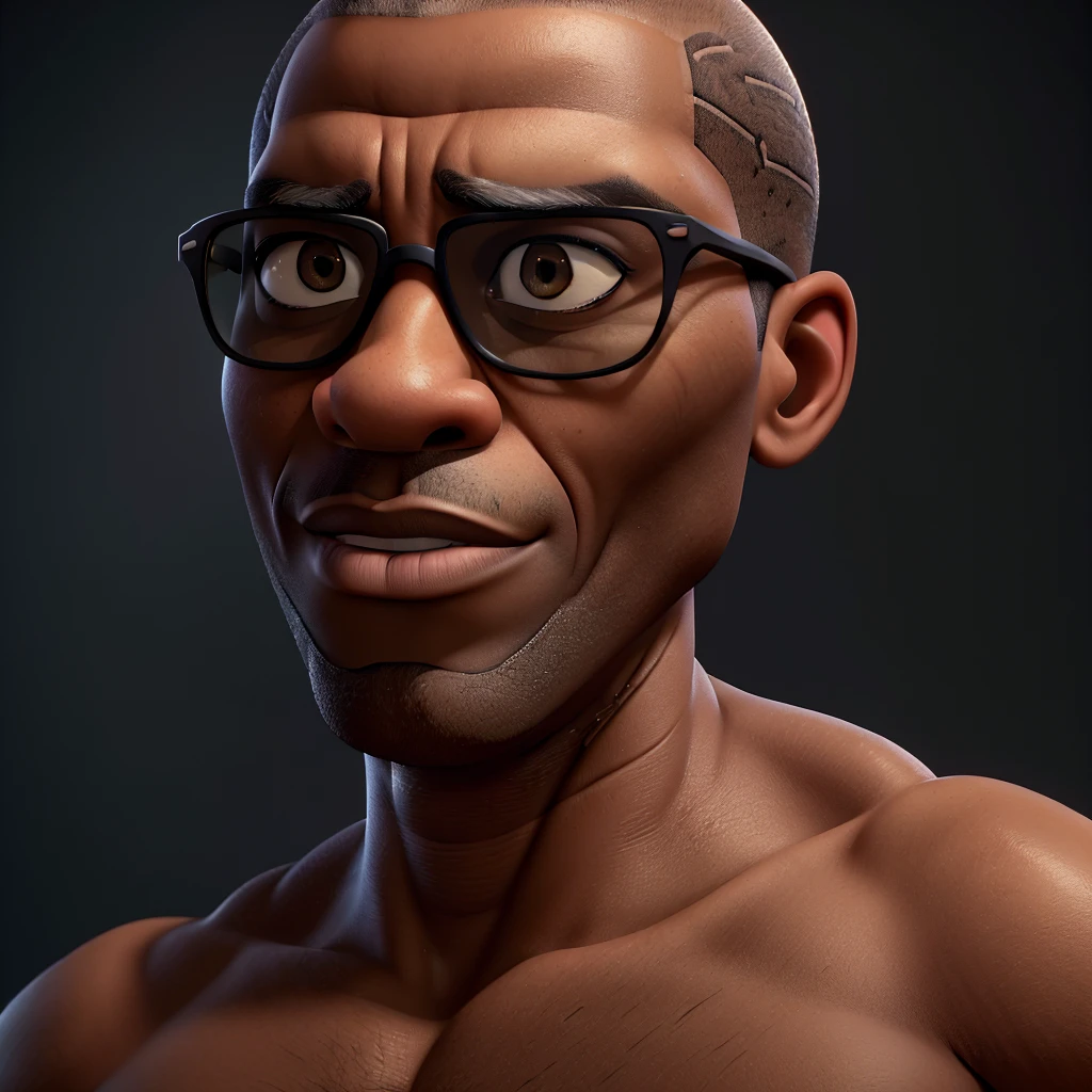 a muscular bald black man, shaved head, wearing black sunglasses, close-up portrait, dramatic lighting, high contrast, cinematic, moody, intense expression, (best quality,4k,8k,highres,masterpiece:1.2),ultra-detailed,(realistic,photorealistic,photo-realistic:1.37),HDR,studio lighting,sharp focus,physically-based rendering,vivid colors,dramatic