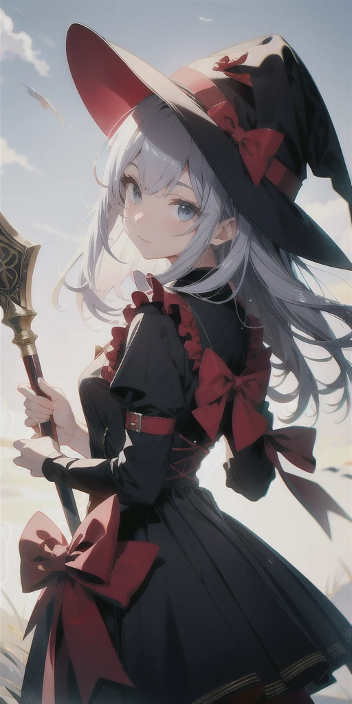 A new world with red bow and wizard hat