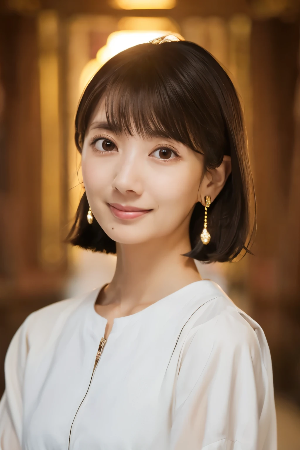 (8k, RAW photos, top quality, masterpiece: 1.2), ultra detailed, super resolution, (real photos: 1.37), portraits, high definition RAW color photos, professional photos, official art, highly detailed CG Unity 8k wallpapers, beautiful Japanese woman, {30|40} years old, highly detailed faces, Highly detailed eyes, highly detailed skin, Highly detailed nose, Highly detailed mouth, Perfect anatomy, Highly detailed background, Highly detailed clothing, One Girl, housewife, realistic body, white skin, radiant skin, slender body, very thin waist, handsome body, brown hair, {short|long} hair, (blunt bangs:1.2), cute face, slight smile, Realistic Face, White shirt, Earrings, Camera Gaze, Cowboy Shot, Standing Figure, Dynamic Lighting,