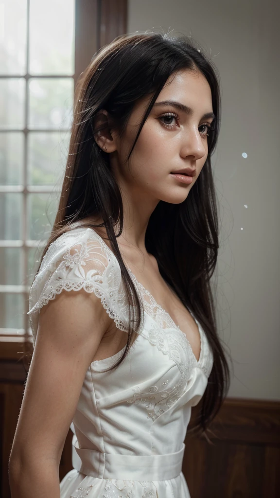 1girl,profile photo,high quality,photorealistic,intricate details,smooth skin,long black hair,white skin,white dress,beautiful detailed eyes,beautiful detailed lips,extremely detailed eyes and face,long eyelashes,elegant,serene expression,natural lighting,cinematic,dramatic lighting,chiaroscuro,delicate,soft colors,cool tones