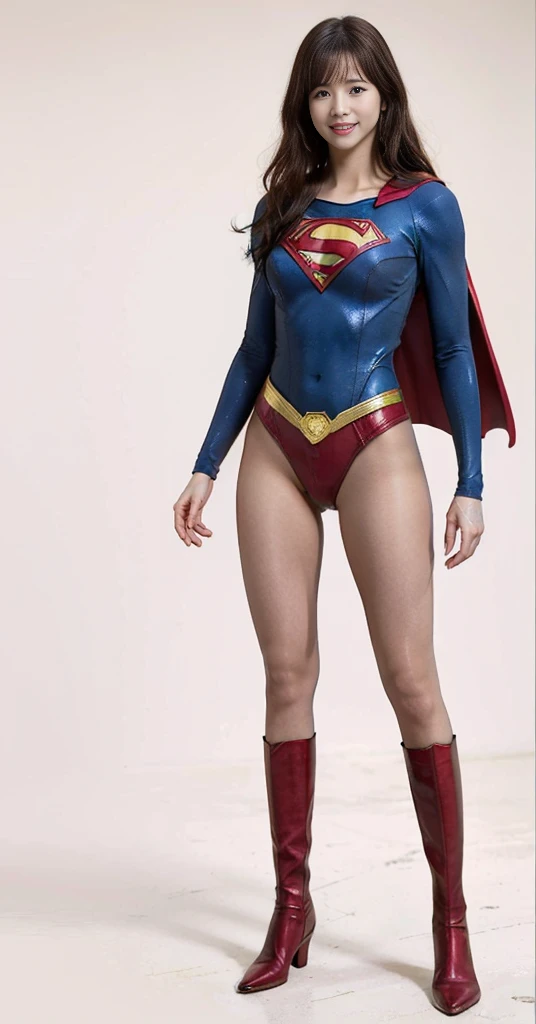 No background、(((Beautiful legs in black tights.)))、(((Legally express the beauty of your smile)))、((((Make the most of your original images)))、(((Supergirl Costume)))、(((Beautiful very short hair)))、(((suffering)))、(((Please wear black tights....、Wear red boots)))、((Best image quality、8K))、((Highest quality、8K、masterpiece:1.3))、(((Preserve background )))、Sharp focus:1.2、Beautiful woman with perfect figure:1.4、Slim Abs:1.2、Wet body:1.5、Highly detailed face and skin texture、8K