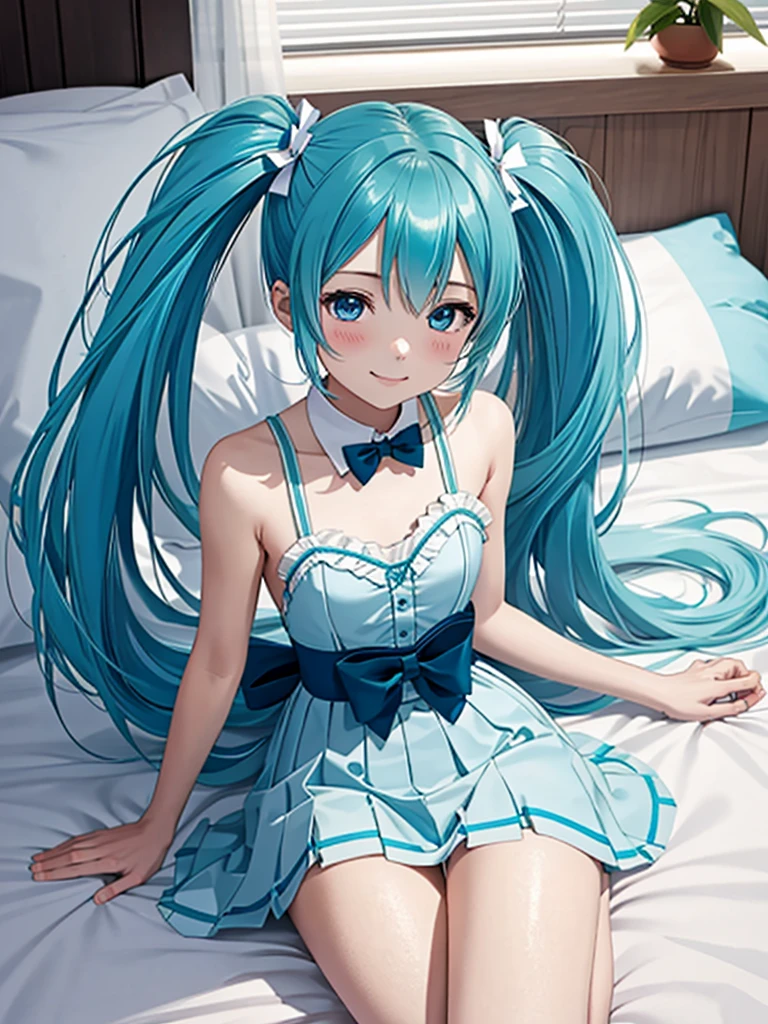(masterpiece:1.4、Highest quality、shape:1.4,Realistic、)、(One Girl),(Clear Face:1.3),(Miku hatume),Cute face,blue eyes、(Big eyes)、
,(stand:1.4),(A radiant smile),
,(thin),(),
(Fluorescent light green long hair:1.6,,),(Twin tails), (Small breasts:1.3)、
、thin、Hatsune_Miku_Blue Archive、Sexy pose、Sailor suit、、uniform、bed、Bedroom、Are sleeping、Thighs
