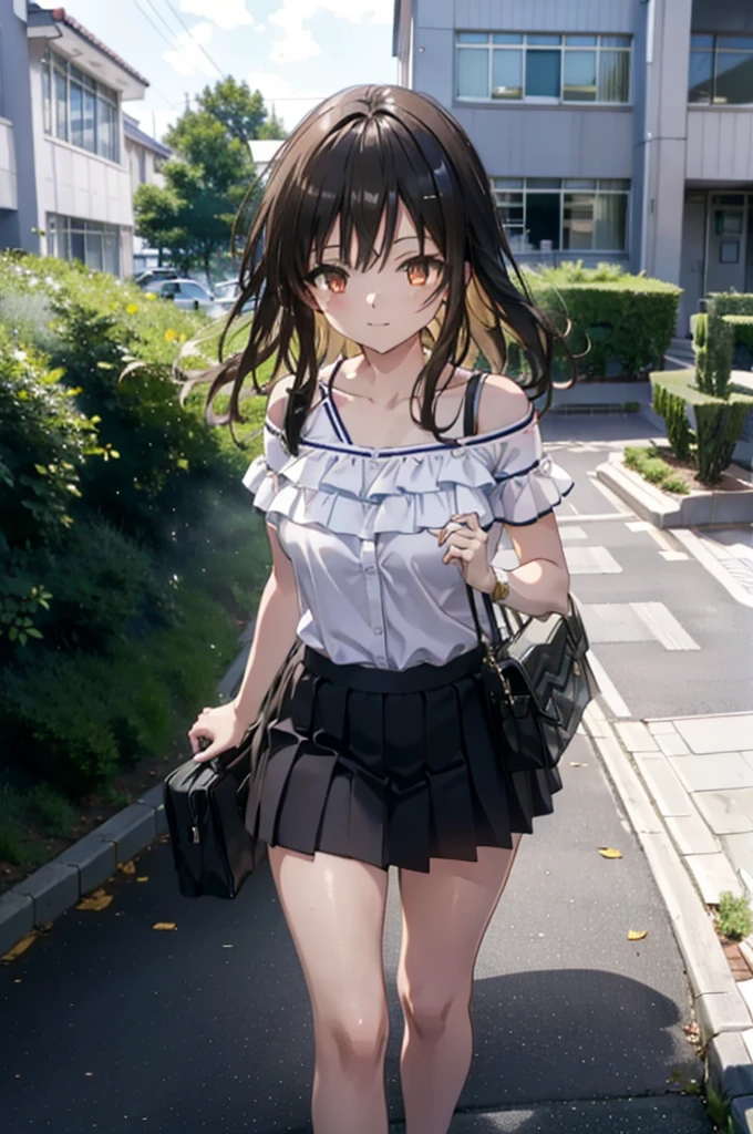Yuikotegawa, yui kotegawa, Black Hair, (Brown eyes:1.5), Long Hair,Big Breasts,happy smile, smile, Open your mouth,Glasses,Cold shoulder tops,Short sleeve,mini skirt,Stiletto heels,Walking,morning,morning陽,The sun is rising,whole bodyがイラストに入るように,
break outdoors, School,school gate,
break looking at viewer, whole body,
break (masterpiece:1.2), Highest quality, High resolution, unity 8k wallpaper, (figure:0.8), (Beautiful attention to detail:1.6), Highly detailed face, Perfect lighting, Highly detailed CG, (Perfect hands, Perfect Anatomy),
