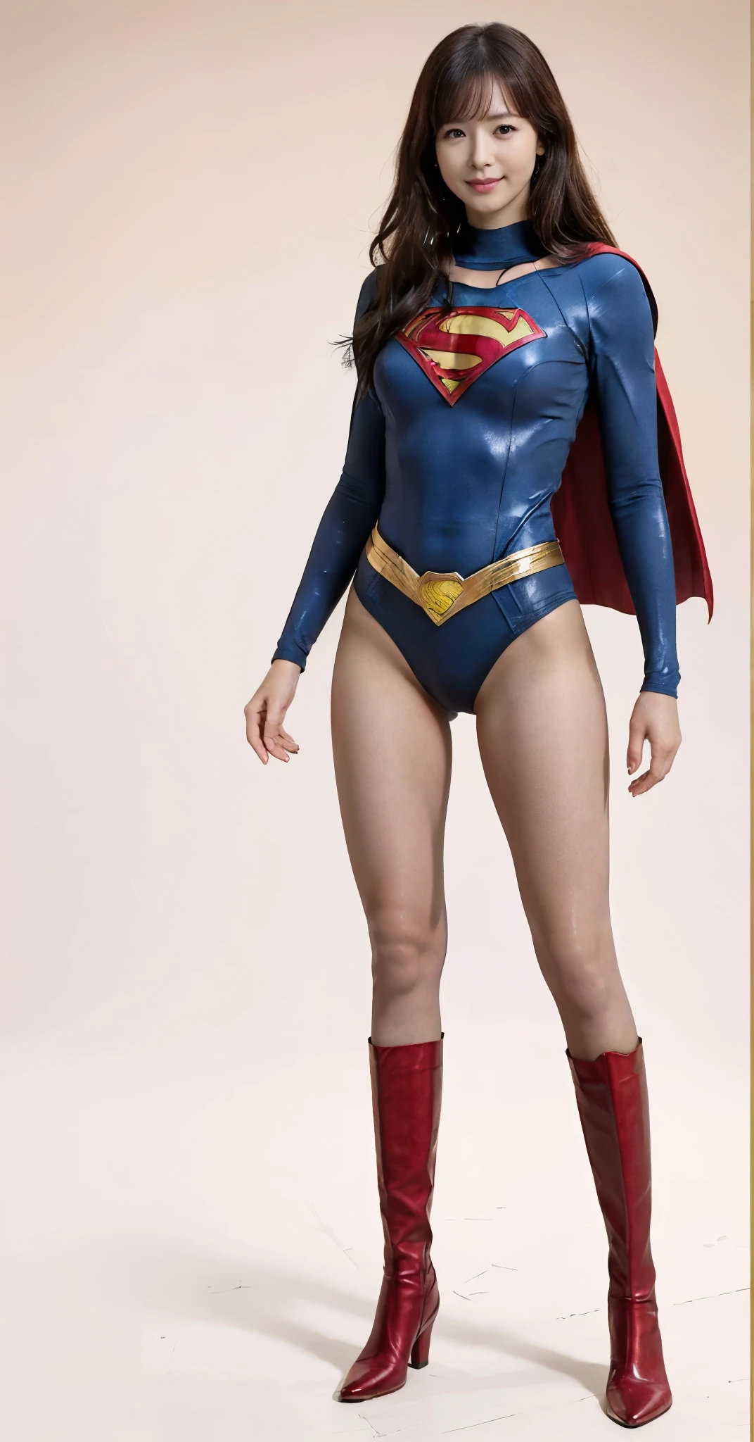 No background、(((Beautiful legs in black tights.)))、(((Legally express the beauty of your smile)))、((((Make the most of your original images)))、(((Supergirl Costume)))、(((Beautiful very short hair)))、(((suffering)))、(((Please wear black tights....、Wear red boots)))、((Best image quality、8K))、((Highest quality、8K、masterpiece:1.3))、(((Preserve background )))、Sharp focus:1.2、Beautiful woman with perfect figure:1.4、Slim Abs:1.2、Wet body:1.5、Highly detailed face and skin texture、8K