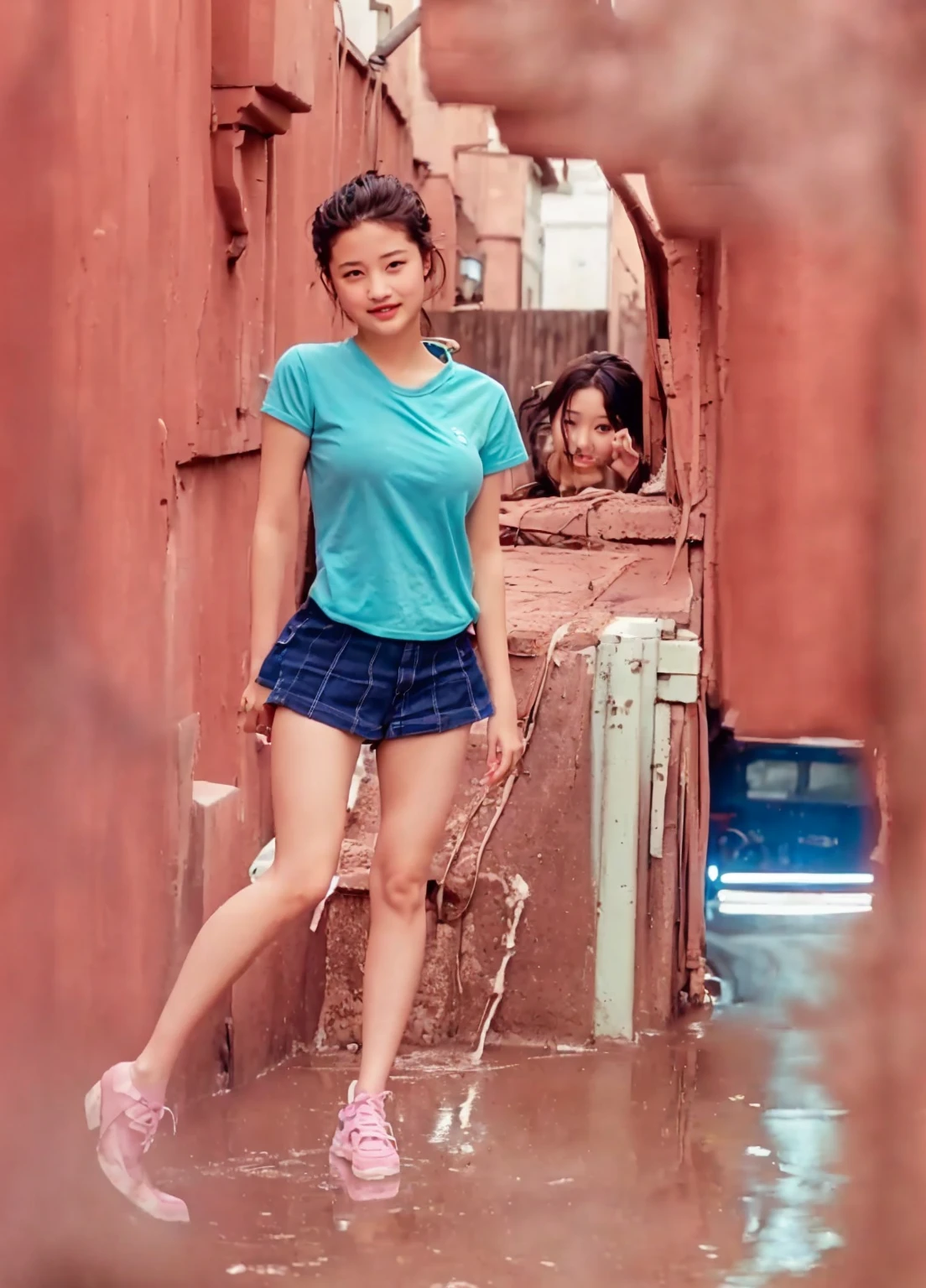 nude、Big Tits 14 Year Old Night Back Alley，puddle、