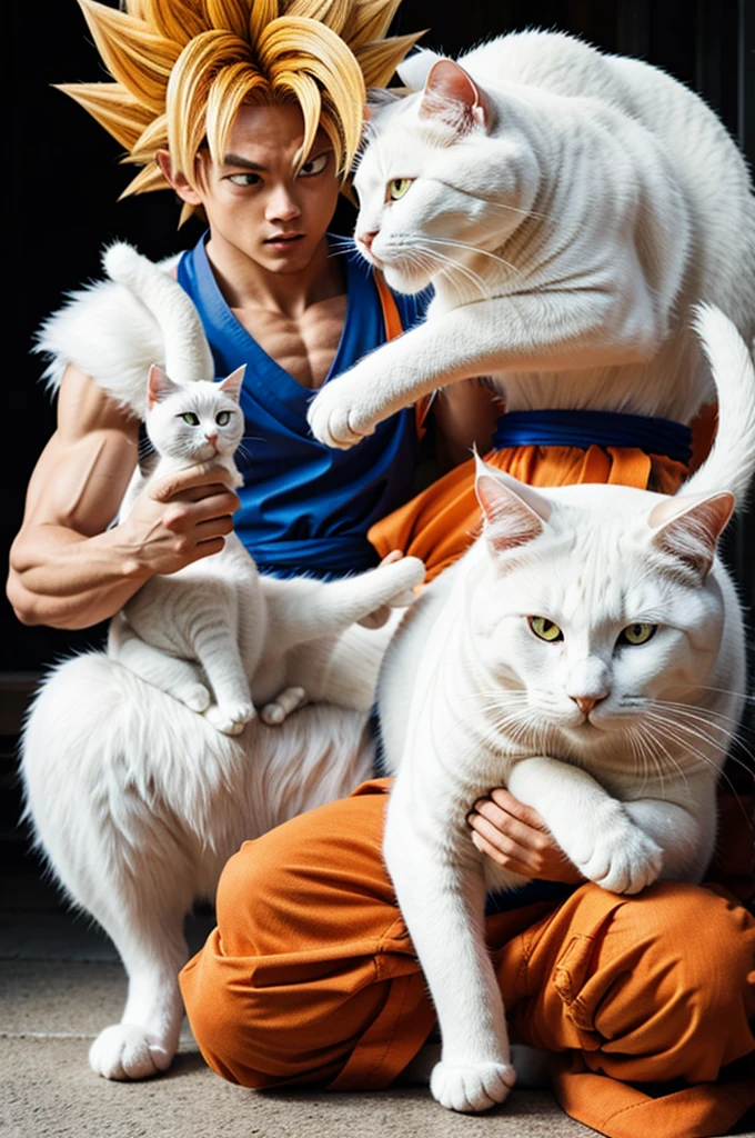 goku with a white cat