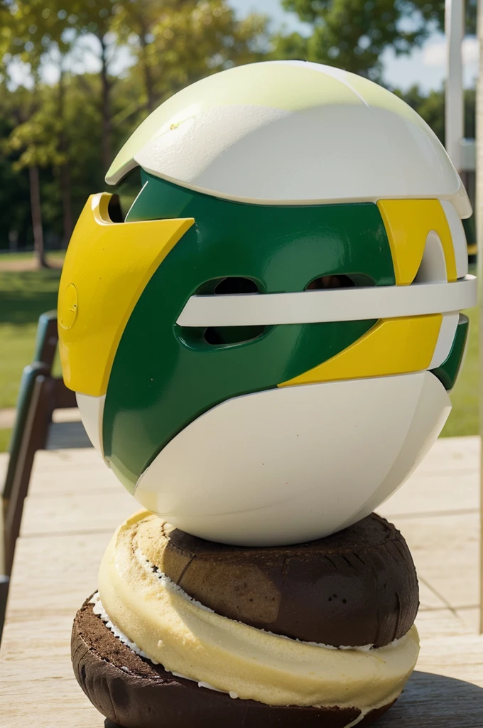 Focus on the letters "CFD" with a design that combines sports and culinary elements in an environmentally friendly atmosphere. using a combination of green, cream, white, yellow and black