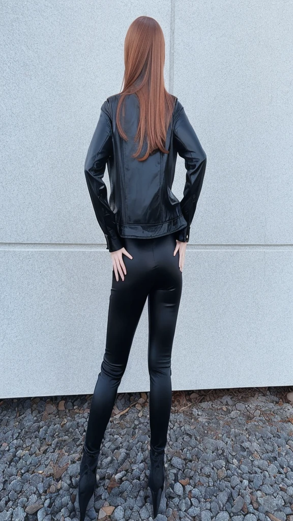 Full body photography, beautiful woman, sensual woman, copper hair, long hair, straight hair