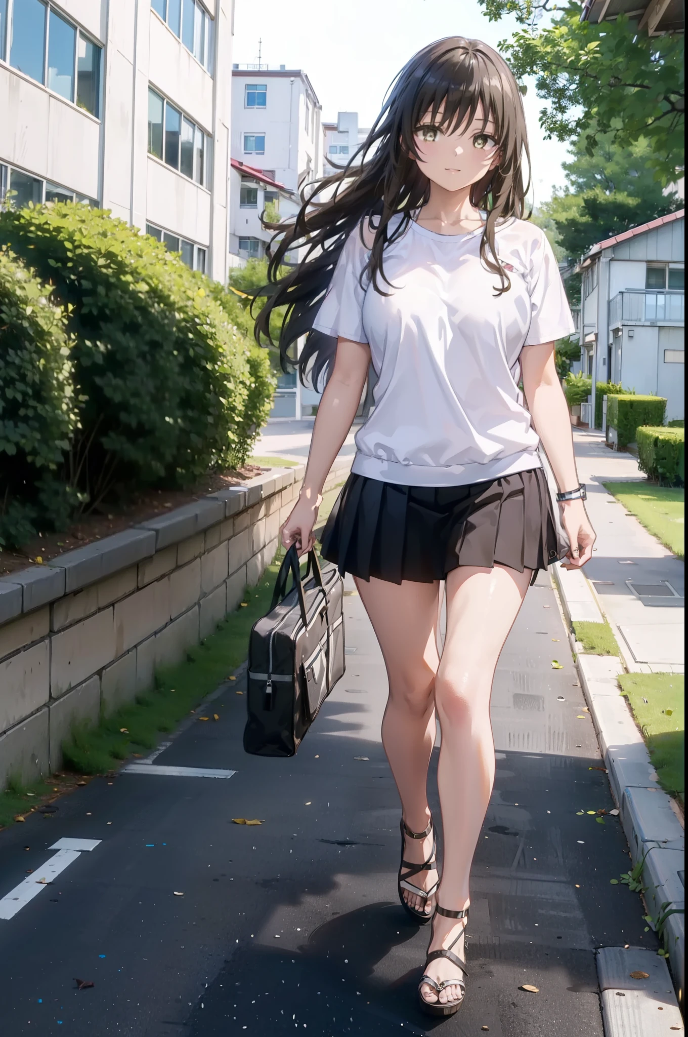 Yuikotegawa, yui kotegawa, Black Hair, (Brown eyes:1.5), Long Hair,Big Breasts,happy smile, smile, Open your mouth,Glasses,Cold shoulder tops,Short sleeve,mini skirt,Stiletto heels,Walking,morning,morning陽,The sun is rising,whole bodyがイラストに入るように,
break outdoors, School,school gate,
break looking at viewer, whole body,
break (masterpiece:1.2), Highest quality, High resolution, unity 8k wallpaper, (figure:0.8), (Beautiful attention to detail:1.6), Highly detailed face, Perfect lighting, Highly detailed CG, (Perfect hands, Perfect Anatomy),