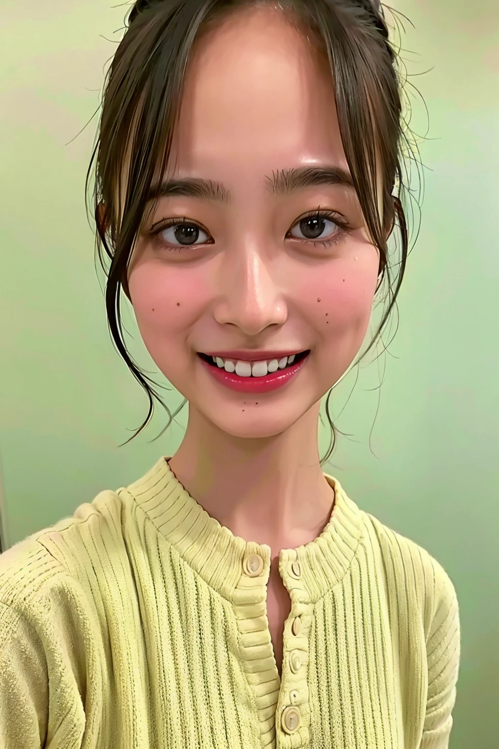 (((upper body shot))),((((Nude)))),(((nipples))),(((sagging breasts))),Ultra-high resolution,big eyes,Japanese,(a girl),(1 girl),pretty,grin,(arms behind back)
