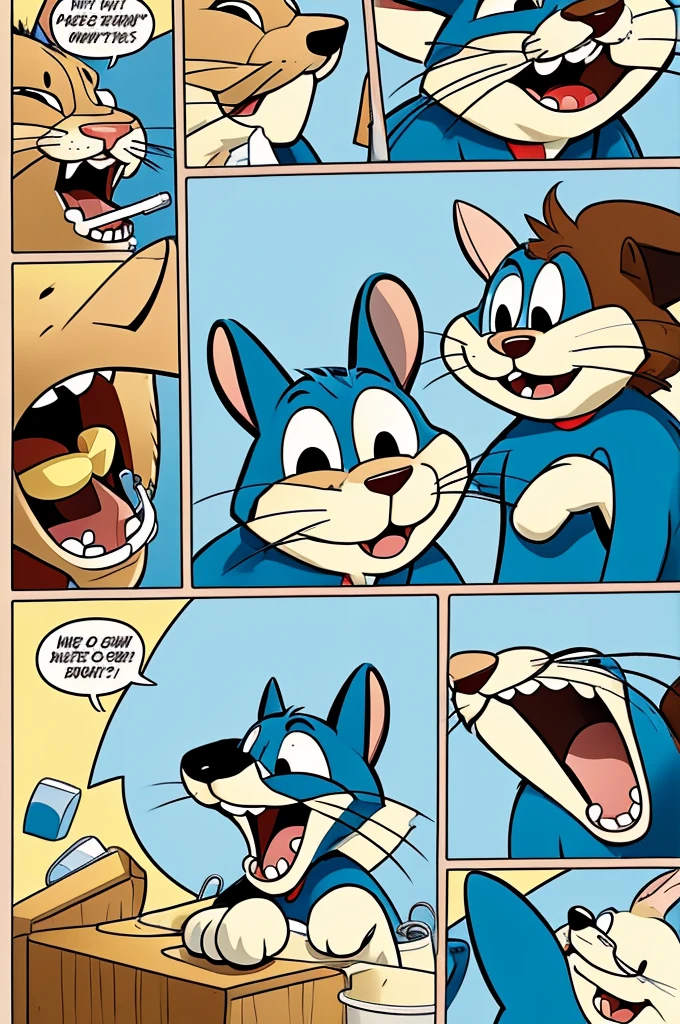 Make a comic, very well done where tom and jerry visit the dentist