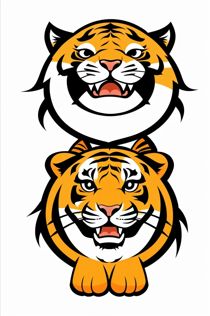 Stylized cartoon tiger mascot, vector flat logo, simple lines, cute cartoon illustration, white backdrop