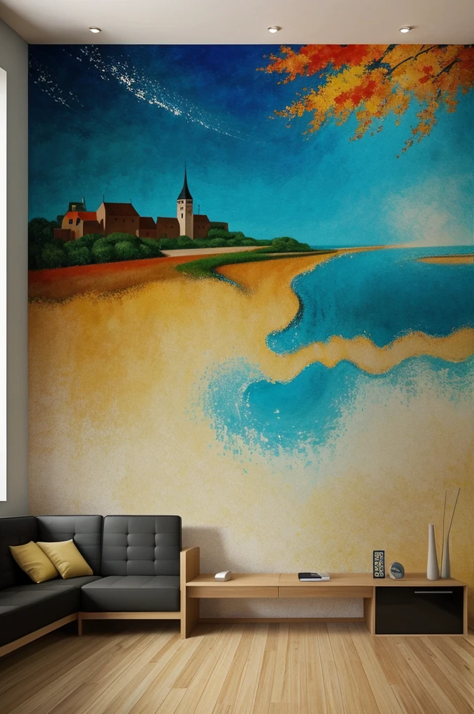 Create an image for a mural that is like a painting that has to do with communication technology and that is abstract and has the name SUMMIT