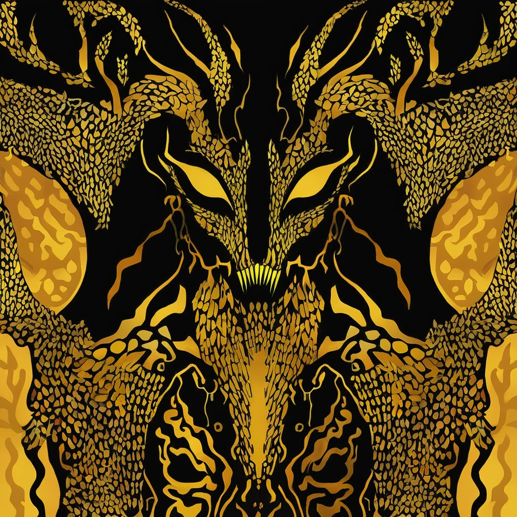 Pterra with golden-yellow and golden-brown color palette with background in nightmare fuel art style