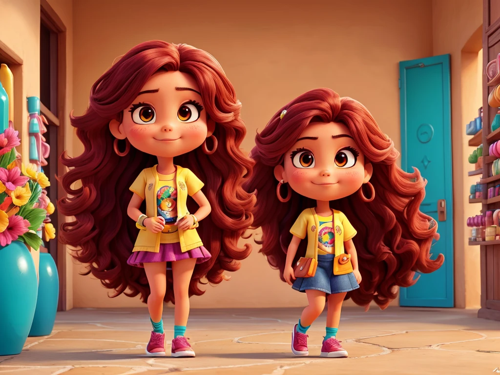 Create a vibrant mascot image for Ceplum, a specialized store for women's hair care products in Mexico. The mascot should embody Mexican femininity with elements like colorful floral patterns or traditional Mexican jewelry. She should be a confident female feather with a warm and inviting expression, wearing a t-shirt prominently displaying "Ceplum". Instead of holding hair care tools, she could hold a small jar of hair cream or a bottle of hair serum. Use vibrant colors inspired by Mexican culture, such as deep reds, bright yellows, and turquoise, to reflect energy and passion. The mascot's pose should be dynamic and engaging, suitable for featuring prominently on the banner of the store, conveying professionalism and inviting customers to explore Ceplum's products.