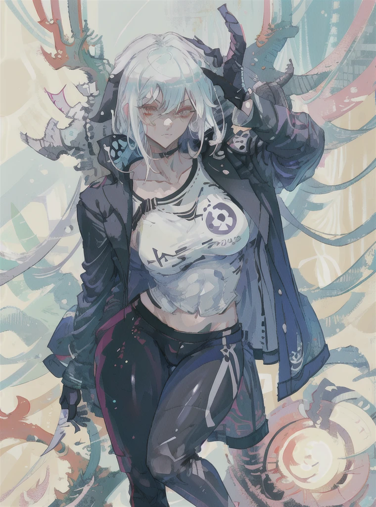 master masterpiece，high quallity，1girl，A female investigator wears yoga pants，huge breasts, sexy body, milf, curvy, anime girl with white hair and black gloves walking through a forest, artwork in the style of guweiz, anime lush john 8k woods, anime cover,detailed anime character art, anime style 4 k, The character depiction is very detailed，The female investigator in the picture has multiple scars，He was wrapped in bandages，It gives a terrifying feeling that the female investigator wears a jacket，The whole image is very nuanced, cutesexyrobutts。