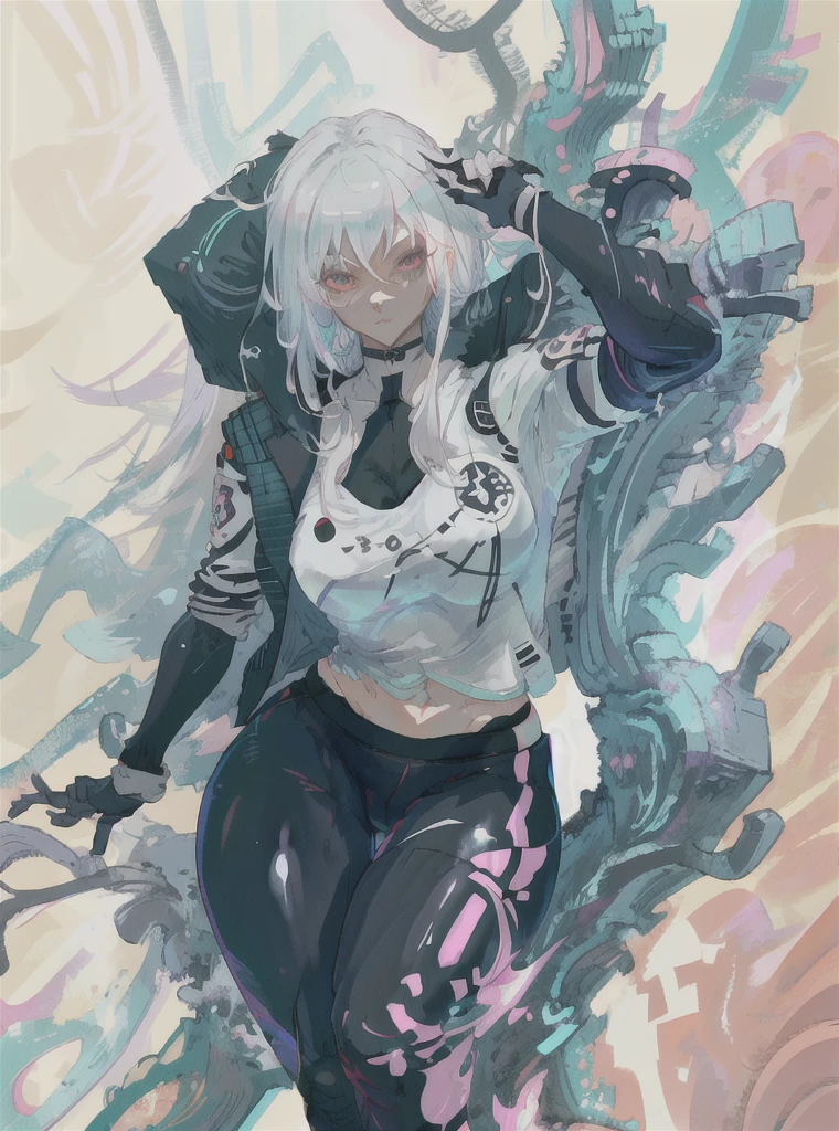 master masterpiece，high quallity，1girl，A female investigator wears yoga pants，huge breasts, sexy body, milf, curvy, anime girl with white hair and black gloves walking through a forest, artwork in the style of guweiz, anime lush john 8k woods, anime cover,detailed anime character art, anime style 4 k, The character depiction is very detailed，The female investigator in the picture has multiple scars，He was wrapped in bandages，It gives a terrifying feeling that the female investigator wears a jacket，The whole image is very nuanced, cutesexyrobutts。