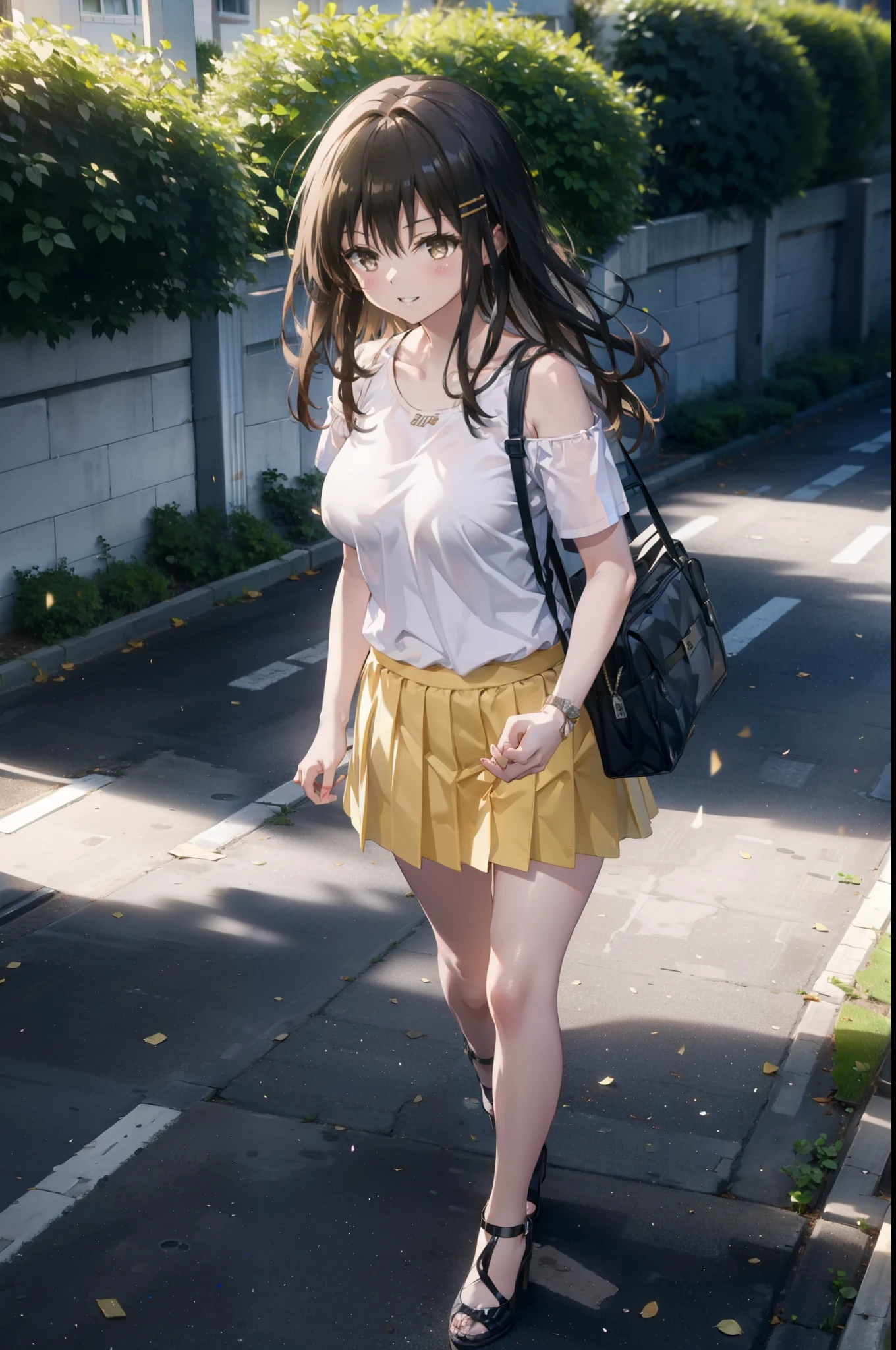 Yuikotegawa, yui kotegawa, Black Hair, (Brown eyes:1.5), Long Hair,Big Breasts,happy smile, smile, Open your mouth,Glasses,Cold shoulder tops,Short sleeve,mini skirt,Stiletto heels,Walking,morning,morning陽,The sun is rising,whole bodyがイラストに入るように,
break outdoors, School,school gate,
break looking at viewer, whole body,
break (masterpiece:1.2), Highest quality, High resolution, unity 8k wallpaper, (figure:0.8), (Beautiful attention to detail:1.6), Highly detailed face, Perfect lighting, Highly detailed CG, (Perfect hands, Perfect Anatomy),