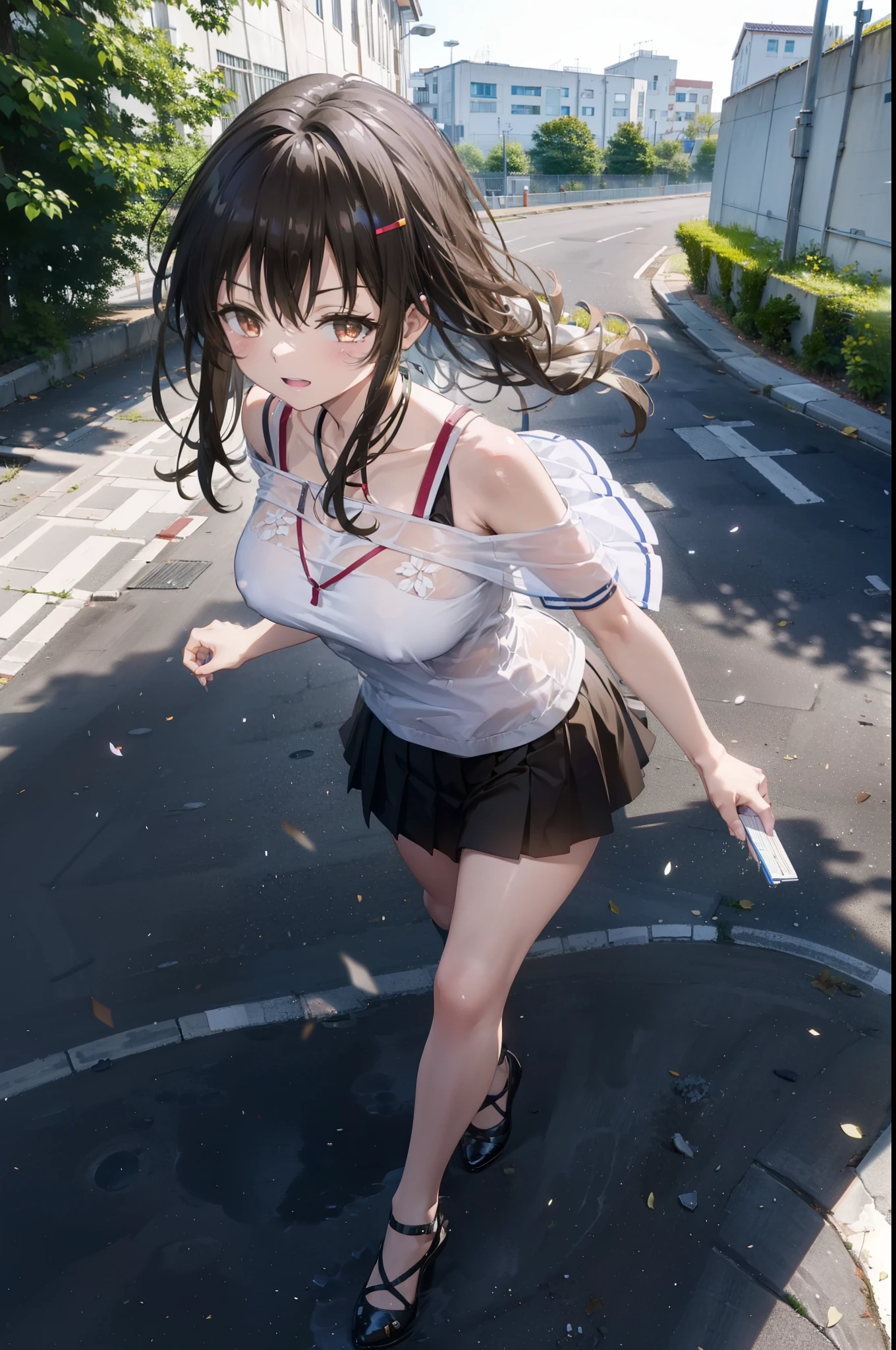 Yuikotegawa, yui kotegawa, Black Hair, (Brown eyes:1.5), Long Hair,Big Breasts,happy smile, smile, Open your mouth,Glasses,Cold shoulder tops,Short sleeve,mini skirt,Stiletto heels,Walking,morning,morning陽,The sun is rising,whole bodyがイラストに入るように,
break outdoors, School,school gate,
break looking at viewer, whole body,
break (masterpiece:1.2), Highest quality, High resolution, unity 8k wallpaper, (figure:0.8), (Beautiful attention to detail:1.6), Highly detailed face, Perfect lighting, Highly detailed CG, (Perfect hands, Perfect Anatomy),