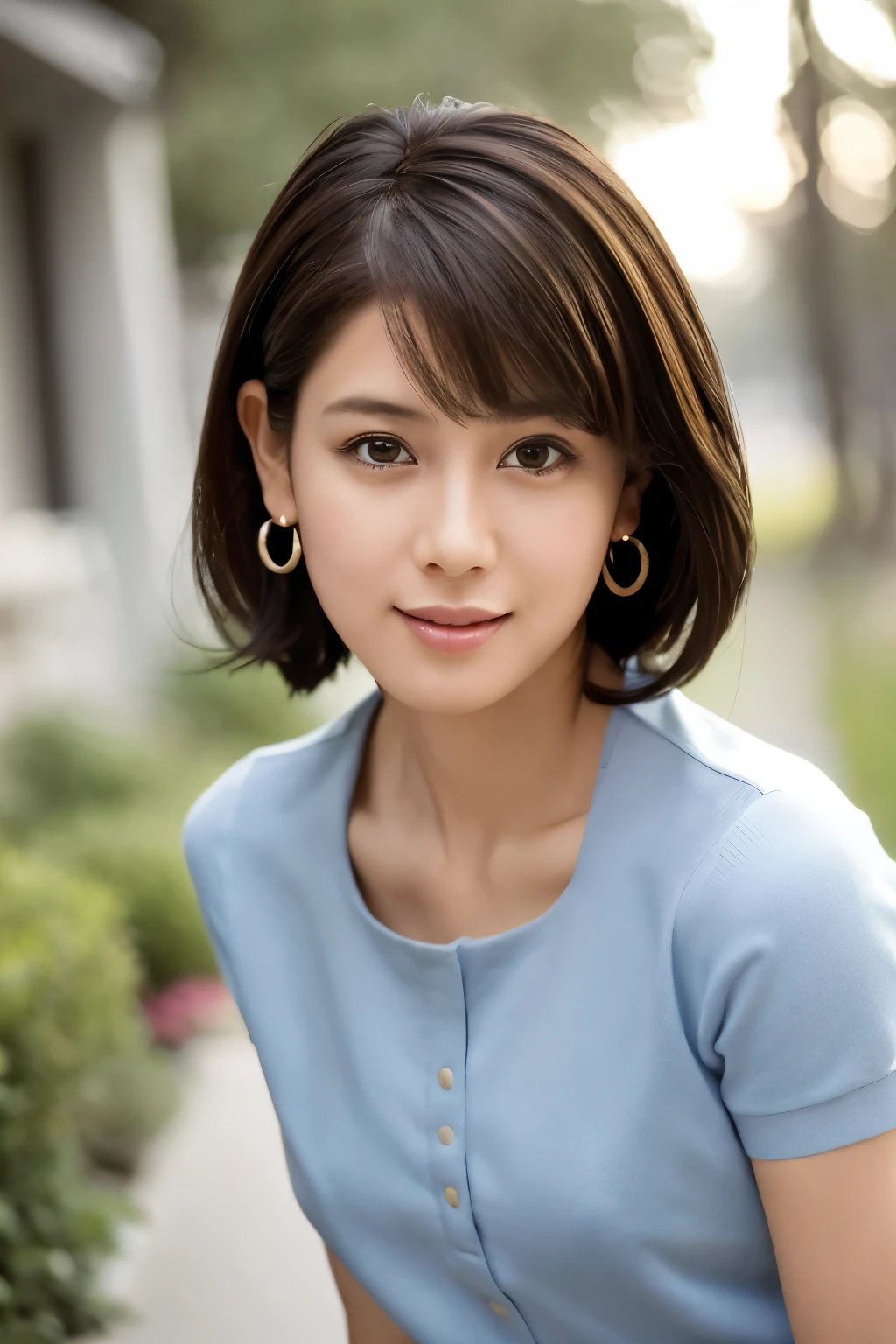 (8k, RAW photos, top quality, masterpiece: 1.2), ultra detailed, super resolution, (real photos: 1.37), portraits, high definition RAW color photos, professional photos, official art, highly detailed CG Unity 8k wallpapers, beautiful Japanese woman, {30|40} years old, highly detailed faces, Highly detailed eyes, highly detailed skin, Highly detailed nose, Highly detailed mouth, Perfect anatomy, Highly detailed background, Highly detailed clothing, One Girl, housewife, realistic body, white skin, radiant skin, slender body, very thin waist, handsome body, brown hair, {short|long} hair, (blunt bangs:1.2), cute face, slight smile, Realistic Face, outfits with a daring design, Earrings, Camera Gaze, Cowboy Shot, Standing Figure, Dynamic Lighting,