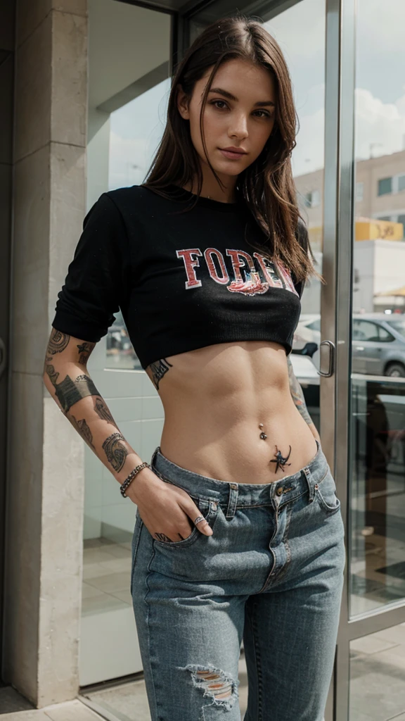 Model. Casual outfit. Tatoo