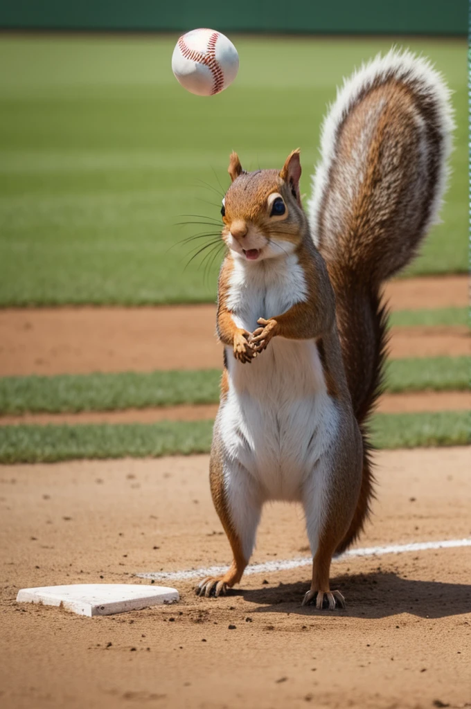 Squirrel playing baseball