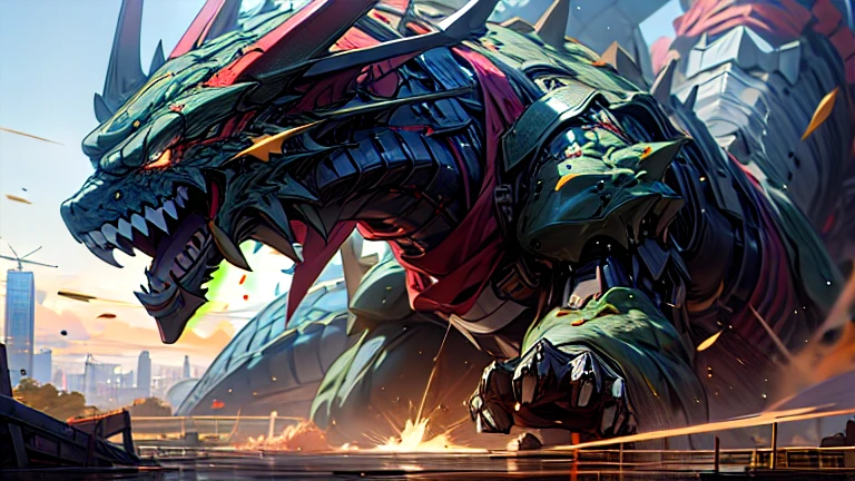 masterpiece、Highest quality、high resolution、8K、Giant dragon robot、battle
