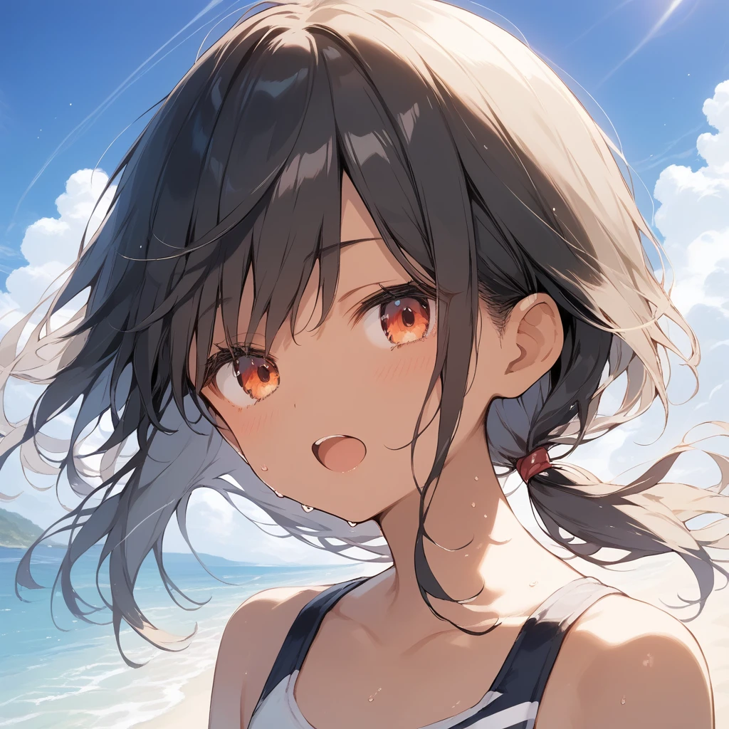 score_9, score_8_up, score_7_up, source_anime, best quality, masterpiece, official art, absurdres, highres, ultra-detailed,waifu2x,Collection: Slice of Life,break,1girl, tomboy, dark-skinned female, short hair, low ponytail, small breasts, beautiful detailed eyes, short shorts, sweat, open mouth, (yawn:0.3), sleepily, outdoors, wind, break,(clear line illustration:1.2),very high resolution, very aesthetic, super detailed skin, Best sexual lighting powered by famous artist, 8k,cute picture,beauty illustration,photoshop_(medium),,(Detailed Lighting),best anime 8k konachan wallpaper, pixiv contest winner,