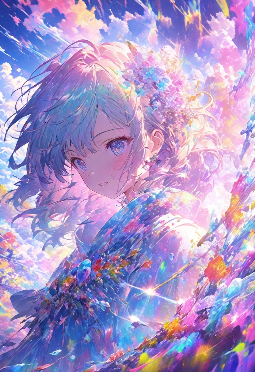 Close-up of a person holding a sword in front of a colorful background, anime art wallpaper 4k, anime art wallpaper 4k, Super colorful, anime abstract art, Dreamy psychedelic anime, Detailed anime art, Anime Style 4k, Anime Art Wallpapers 8K, Detailed digital anime art, Complex and gorgeous anime CGI style, Anime style digital art, by Yuumei
