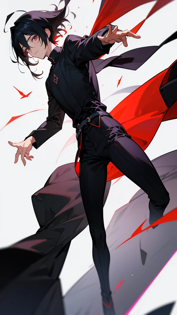 timochal2023, 1 men, in doubt, Bblack hair, o Matrix, anime clothes,the eyes, Nerd,fully body, brawny, the 4 images with the same clothes plus different poses