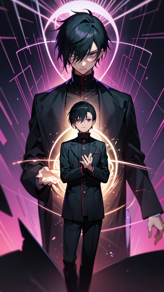 timochal2023, 1 men, in doubt, Bblack hair, o Matrix, anime clothes,the eyes, Nerd,fully body, brawny,
