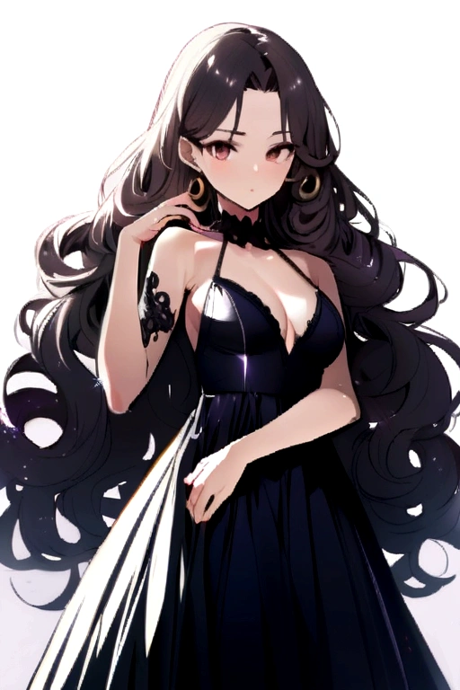 Brunetette, long curly hair