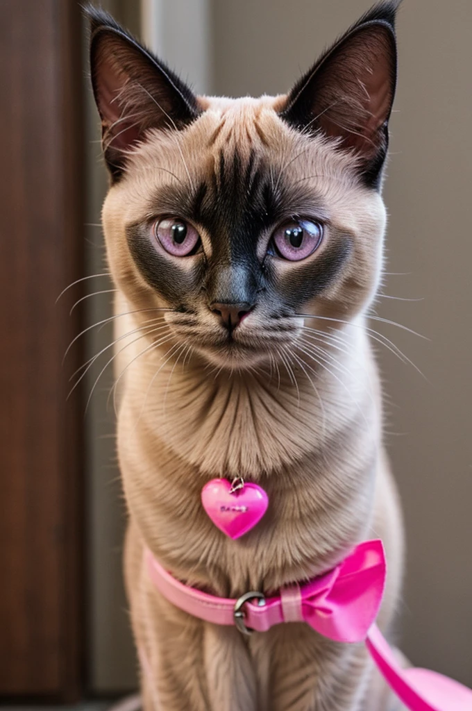 Image of a Siamese cat with pink collor