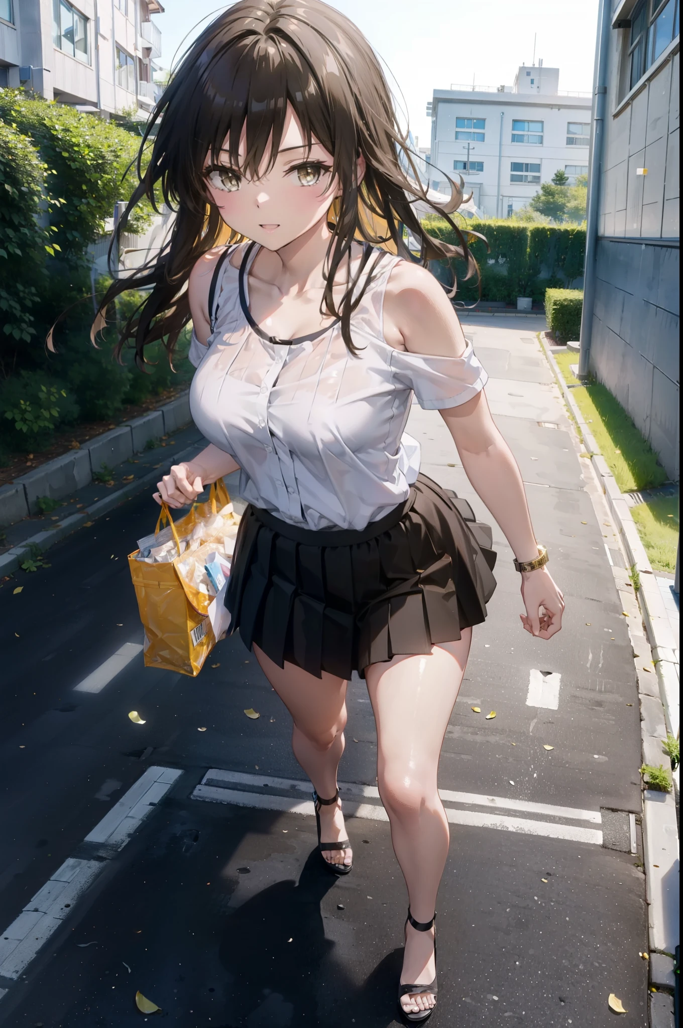 Yuikotegawa, yui kotegawa, Black Hair, (Brown eyes:1.5), Long Hair,Big Breasts,happy smile, smile, Open your mouth,Glasses,Cold shoulder tops,Short sleeve,mini skirt,Stiletto heels,Walking,morning,morning陽,The sun is rising,whole bodyがイラストに入るように,
break outdoors, School,school gate,
break looking at viewer, whole body,
break (masterpiece:1.2), Highest quality, High resolution, unity 8k wallpaper, (figure:0.8), (Beautiful attention to detail:1.6), Highly detailed face, Perfect lighting, Highly detailed CG, (Perfect hands, Perfect Anatomy),