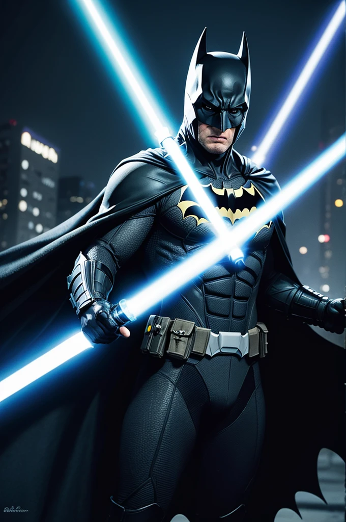 Batman wearing a lightsaber 