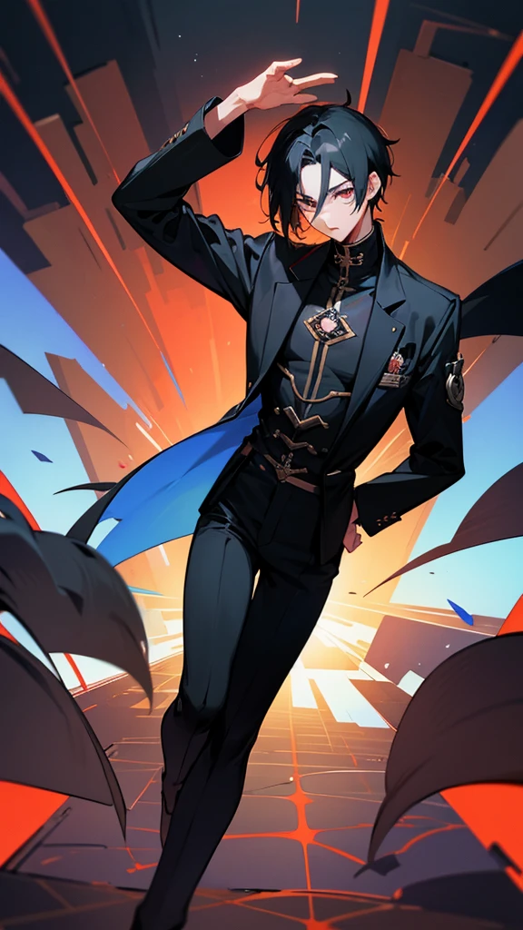 timochal2023, 1 men, in doubt, Bblack hair, o Matrix, anime clothes,the eyes, Nerd,fully body, brawny,
